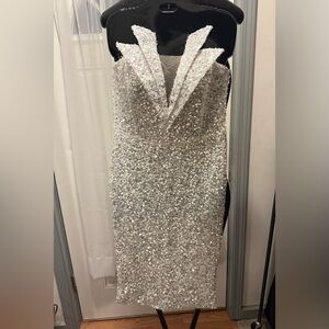 SHEIN Strapless Silver Sequin Dress